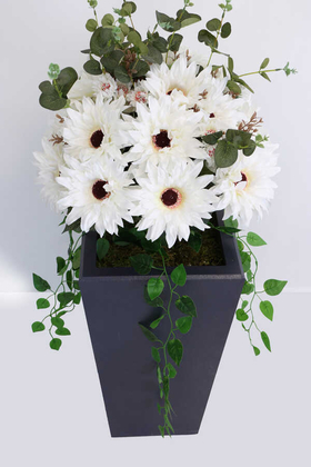 Yapay Ahşap Saksıda Lüx Gerbera Tanzimi 100 cm Beyaz - 2