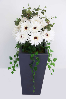Yapay Ahşap Saksıda Lüx Gerbera Tanzimi 100 cm Beyaz - 3