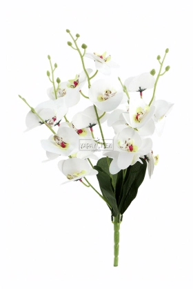 Yapay 5 Dallı Islak Dokulu Orkide Demeti 45 cm Beyaz - 2