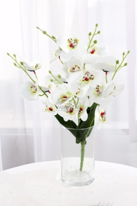 Yapay 5 Dallı Islak Dokulu Orkide Demeti 45 cm Beyaz - Yapay Çiçek Deposu