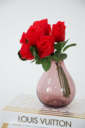 Yapay Lüx 6lı Islak Gül Demeti 28 cm Kırmızı - 3