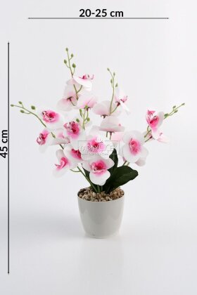 Yapay Saksıda 5 Dallı Islak Orkide Demeti 45 cm Beyaz - Pembe - 3