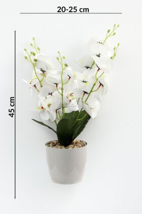 Yapay Saksıda 5 Dallı Islak Orkide Demeti 45 cm Beyaz - 3