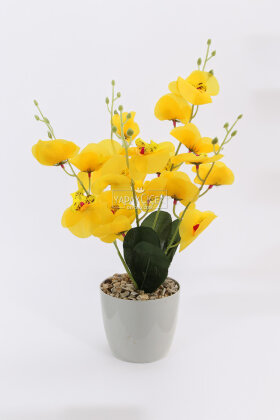Yapay Saksıda 5 Dallı Islak Orkide Demeti 45 cm Sarı - 2