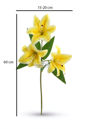 Yapay Çiçek 3 Başlı Lüx Islak Kazablanka Dalı 60 cm Sarı - 3