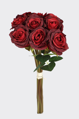 Yapay lüx 9lu Zarif Gül Demeti 40 cm Bordo - 4