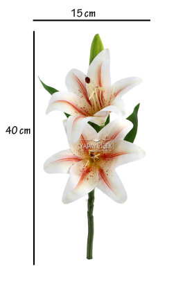 Yapay Çiçek Lüx 2li Dal Islak Kaplan Çiçeği 40 cm Somon-Kızıl Çizgi - 3