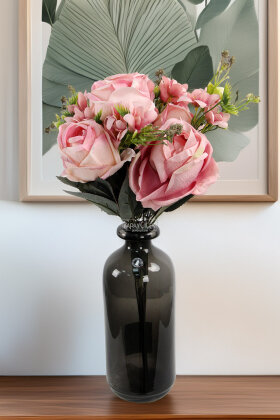 Kat Kat Açılan Gül Aranjmanı 50 cm Açık Pembe - Yapay Çiçek Deposu