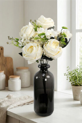 Kat Kat Açılan Gül Aranjmanı 50 cm Krem - Yapay Çiçek Deposu