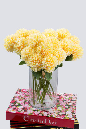 Yapay Çiçek Top Krizantem 7li Mini Kartopu Demeti 30 cm Kavun İçi - 3