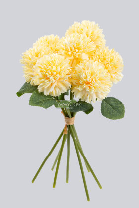 Yapay Çiçek Top Krizantem 7li Mini Kartopu Demeti 30 cm Kavun İçi - 2