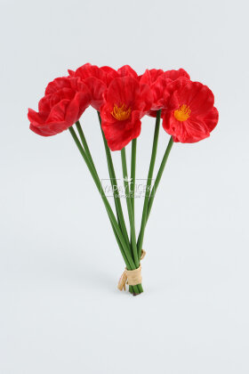Yapay Çiçek 8 li Islak Dokulu Kır Lalesi Demeti 33 cm Kırmızı - 3