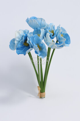 Yapay Çiçek 8 li Islak Dokulu Kır Lalesi Demeti 33 cm Mavi - 3