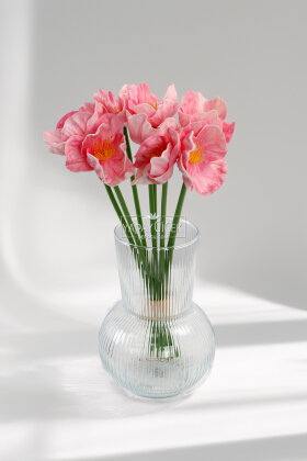 Yapay Çiçek 8 li Islak Dokulu Kır Lalesi Demeti 33 cm Pembe - 2