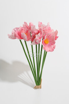 Yapay Çiçek 8 li Islak Dokulu Kır Lalesi Demeti 33 cm Pembe - 3