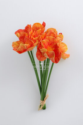 Yapay Çiçek 8 li Islak Dokulu Kır Lalesi Demeti 33 cm Turuncu - 3