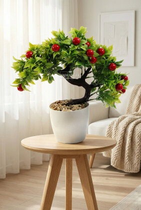 Saksıda Yapay Kiraz Ağacı 30 cm - Yapay Çiçek Deposu