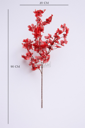 Yapay Kiraz Çiçeği Dalı Dekoratif Çiçek 90cm Kırmızı - 2