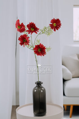 Yapay Çiçek 5 Çiçekli iskandinav Papatya Dalı 80 cm Kırmızı - 2