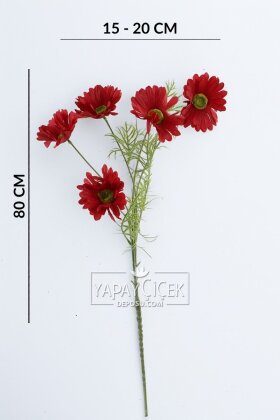 Yapay Çiçek 5 Çiçekli iskandinav Papatya Dalı 80 cm Kırmızı - 4
