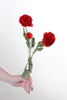 Yapay Çiçek 3lü Şakayık Ranunculus Dalı 50 cm Kırmızı - Yapay Çiçek Deposu