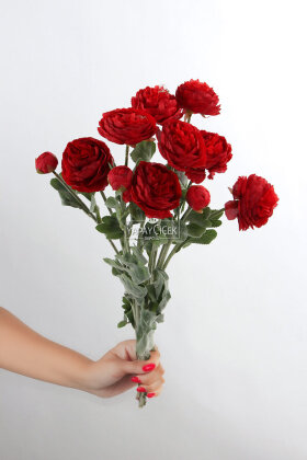 Yapay Çiçek 3lü Şakayık Ranunculus Dalı 50 cm Kırmızı - 2