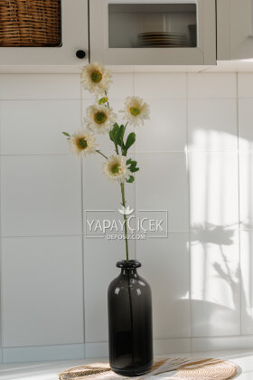 Yapay Çiçek 6 Çiçekli Fransız Gerberası Dalı 75 cm Krem - 2