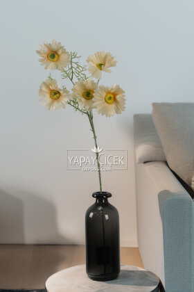 Yapay Çiçek 5 Çiçekli iskandinav Papatya Dalı 80 cm Krem - 2