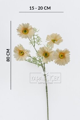 Yapay Çiçek 5 Çiçekli iskandinav Papatya Dalı 80 cm Krem - 4