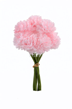 Yapay Çiçek Top Krizantem 7li Mini Kartopu Demeti 30 cm Pudra Pembe - 3