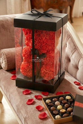 Yapay Çiçek Kutuda Kırmızı Güllü Endless Love Bear 30 Cm - 2