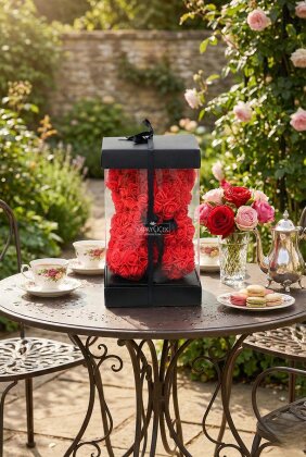 Yapay Çiçek Kutuda Kırmızı Güllü Endless Love Bear 30 Cm - 4