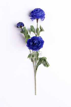 Yapay Çiçek 3lü Şakayık Ranunculus Dalı 50 cm Lacivert - 3