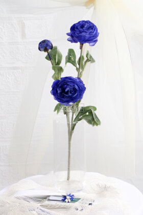 Yapay Çiçek 3lü Şakayık Ranunculus Dalı 50 cm Lacivert - 2