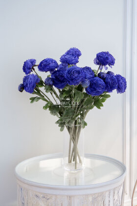 Yapay Çiçek 3lü Şakayık Ranunculus Dalı 50 cm Lacivert - Yapay Çiçek Deposu