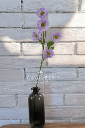 Yapay Çiçek 6 Çiçekli Fransız Gerberası Dalı 75 cm Lila - 2