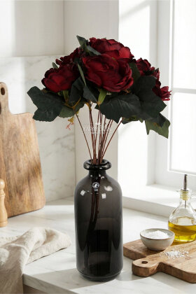 Yapay Lüks İri Kafa Gül Demeti 55 cm Bordo - Yapay Çiçek Deposu