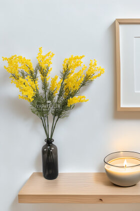 Yapay Lüx 3lü Mimoza Dalı 85 cm Sarı - Yapay Çiçek Deposu