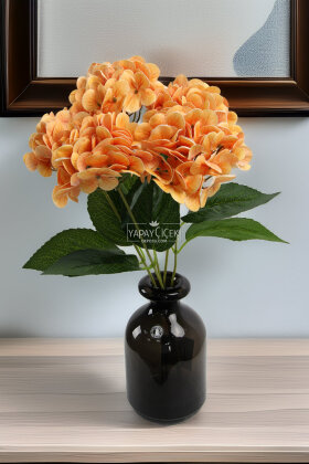 Yapay Lüx 5 Dallı Islak Ortanca Demeti 45 cm Açık Somon - Yapay Çiçek Deposu