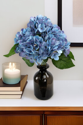 Yapay Lüx 5 Dallı Islak Ortanca Demeti 45 cm Mavi - Yapay Çiçek Deposu