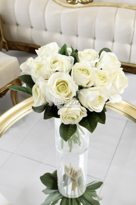 Yapay Lüx 6lı Islak Gül Demeti 28 cm Beyaz - Yapay Çiçek Deposu
