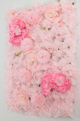 Yapay Lüx Duvar Çiçeği Ortanca ve Gül Zemin Kaplama Duvarı 40x60 cm Pembe-Fuşya - 1