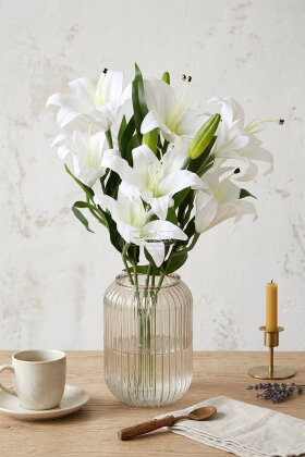 Yapay Çiçek Lüx Dev 6lı Vazo Lilyumu Buketi 55 cm Beyaz - Yapay Çiçek Deposu