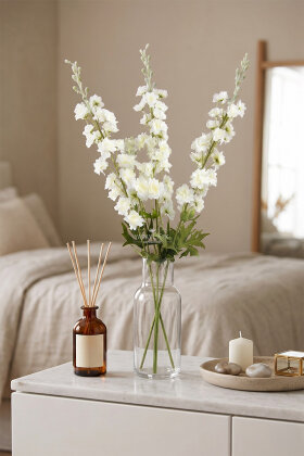 Yapay Lüx Zarif Delphinium Dalı 85 cm Beyaz - Yapay Çiçek Deposu