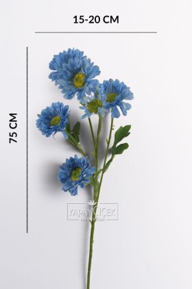 Yapay Çiçek 6 Çiçekli Fransız Gerberası Dalı 75 cm Mavi - 4