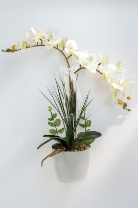 Melisande Kurdeleli 2 Dallı Yapay Islak Orkide Tanzimi Beyaz 60 cm - 2