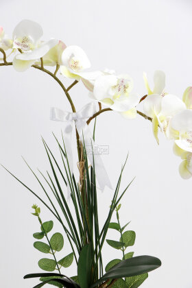 Melisande Kurdeleli 2 Dallı Yapay Islak Orkide Tanzimi Beyaz 60 cm - 3