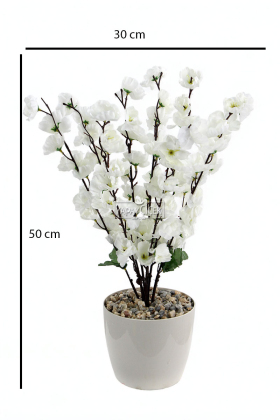 Yapay Mini Bahar Dalı Japon Kiraz Çiçeği Ağacı 50 cm Beyaz - 2