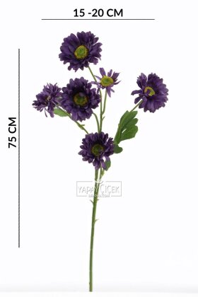 Yapay Çiçek 6 Çiçekli Fransız Gerberası Dalı 75 cm Mor - 4