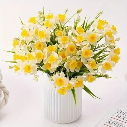 Yapay 15li Nergis Çiçeği Demeti Islak Dokulu 35 cm Beyaz - 4